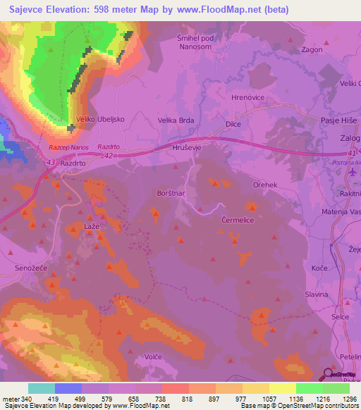 Sajevce,Slovenia Elevation Map