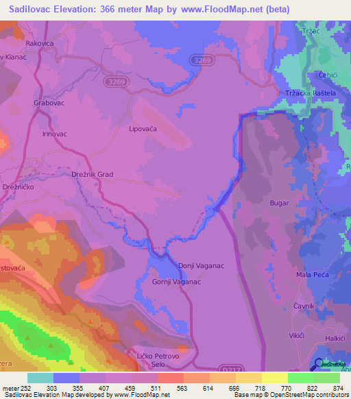 Sadilovac,Croatia Elevation Map