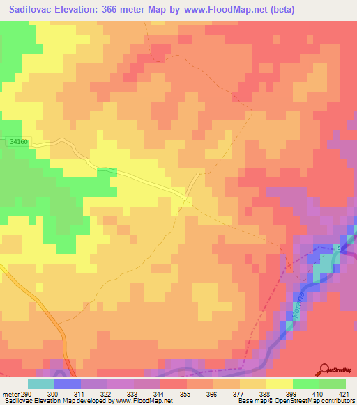 Sadilovac,Croatia Elevation Map