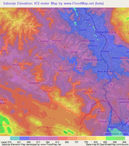 Sabonje,Slovenia Elevation Map