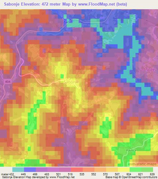 Sabonje,Slovenia Elevation Map