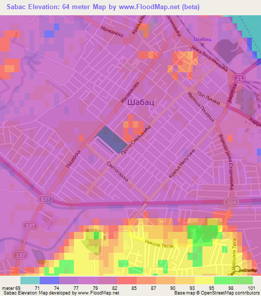 Sabac,Serbia Elevation Map