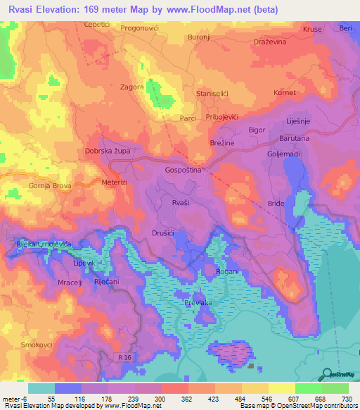 Rvasi,Montenegro Elevation Map