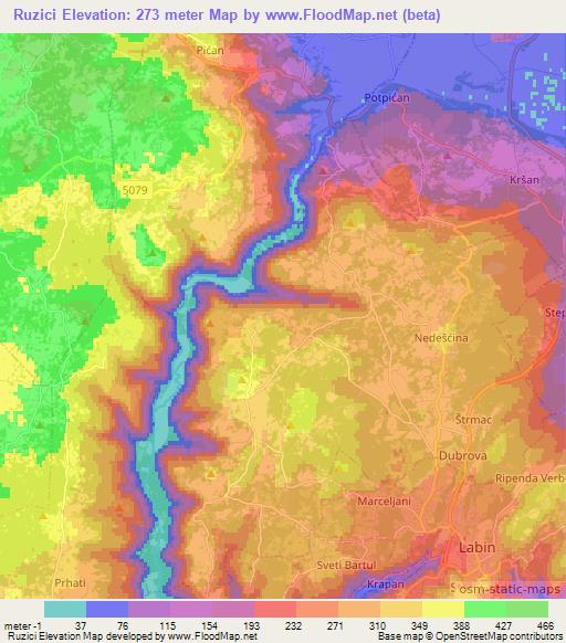 Ruzici,Croatia Elevation Map