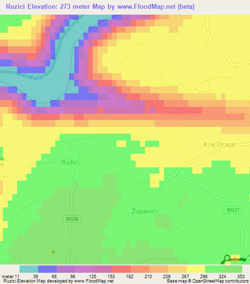 Ruzici,Croatia Elevation Map