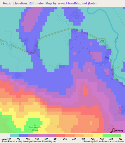 Ruzic,Croatia Elevation Map