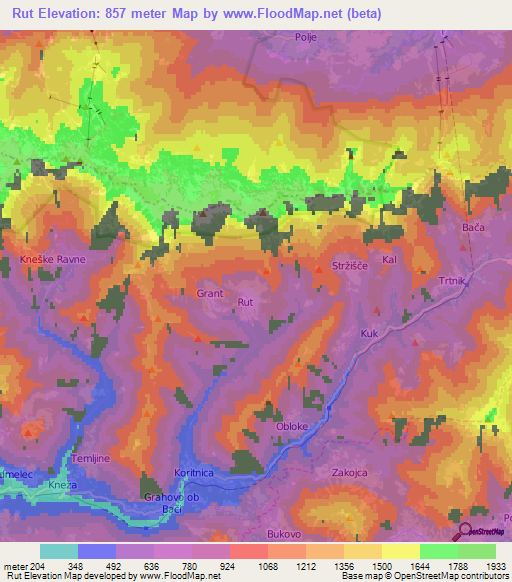 Rut,Slovenia Elevation Map