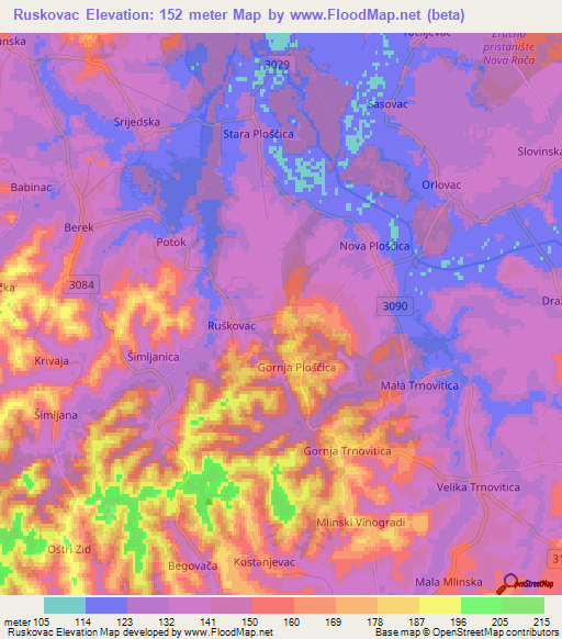 Ruskovac,Croatia Elevation Map