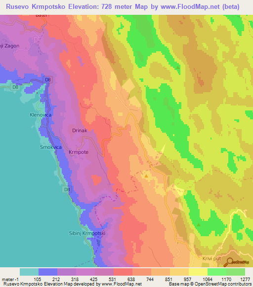 Rusevo Krmpotsko,Croatia Elevation Map