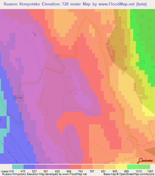 Rusevo Krmpotsko,Croatia Elevation Map