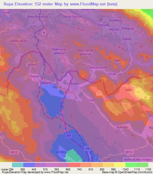 Rupa,Croatia Elevation Map