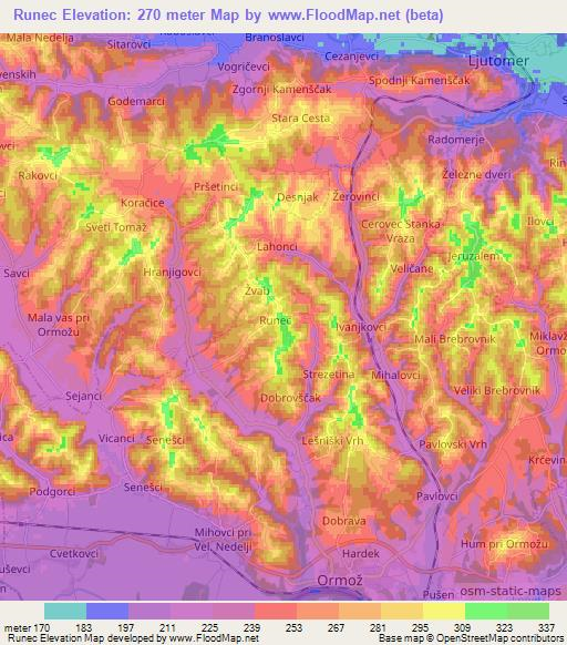 Runec,Slovenia Elevation Map