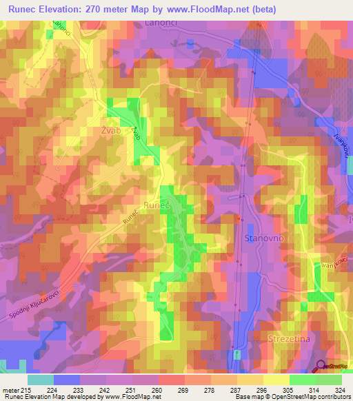 Runec,Slovenia Elevation Map