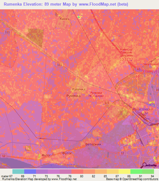 Rumenka,Serbia Elevation Map