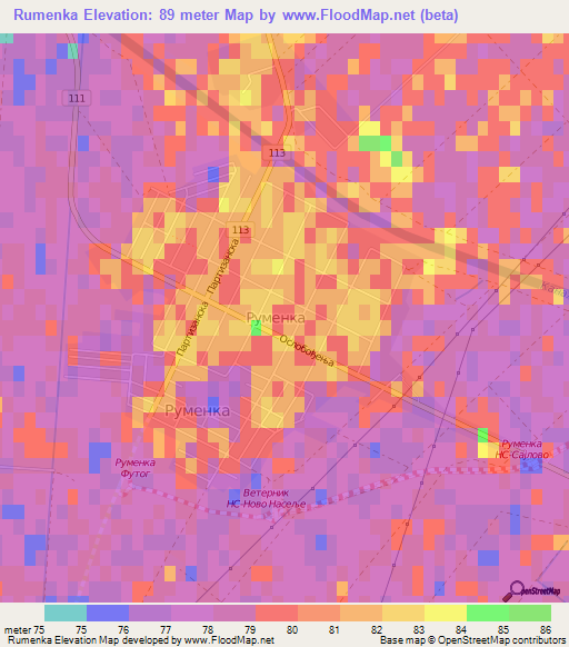 Rumenka,Serbia Elevation Map