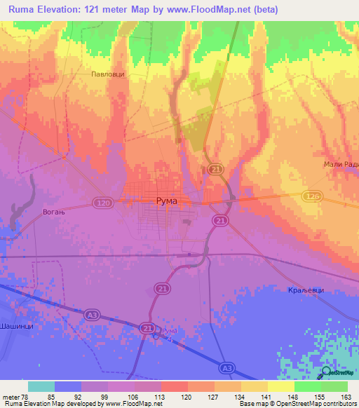 Ruma,Serbia Elevation Map