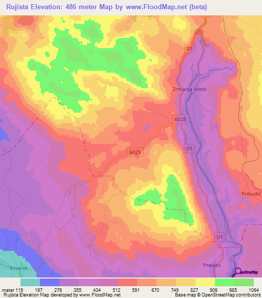 Rujista,Croatia Elevation Map