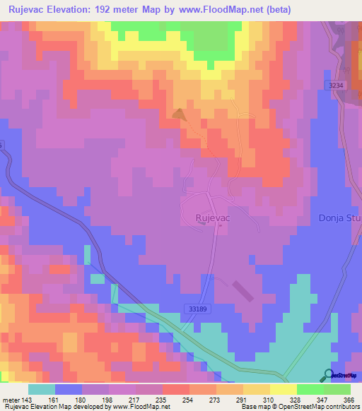 Rujevac,Croatia Elevation Map