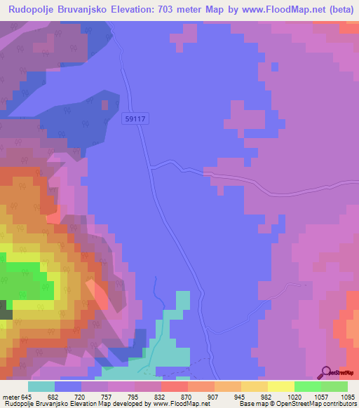 Rudopolje Bruvanjsko,Croatia Elevation Map