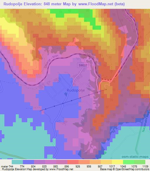 Rudopolje,Croatia Elevation Map