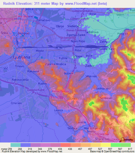 Rudnik,Slovenia Elevation Map