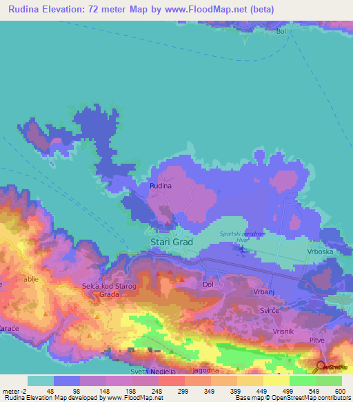 Rudina,Croatia Elevation Map