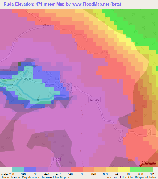 Ruda,Croatia Elevation Map