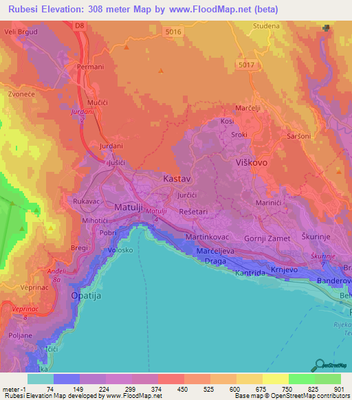 Rubesi,Croatia Elevation Map