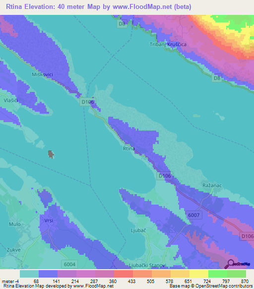 Rtina,Croatia Elevation Map