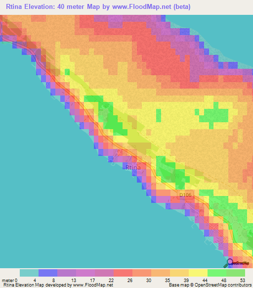 Rtina,Croatia Elevation Map