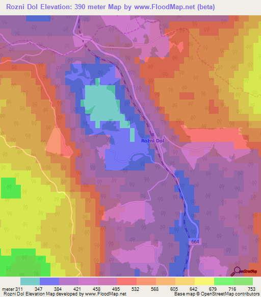 Rozni Dol,Slovenia Elevation Map