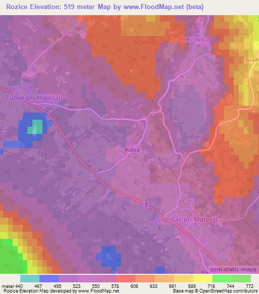 Rozice,Slovenia Elevation Map