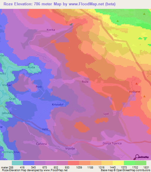 Roze,Croatia Elevation Map