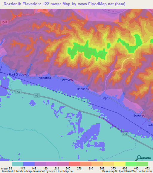 Rozdanik,Croatia Elevation Map