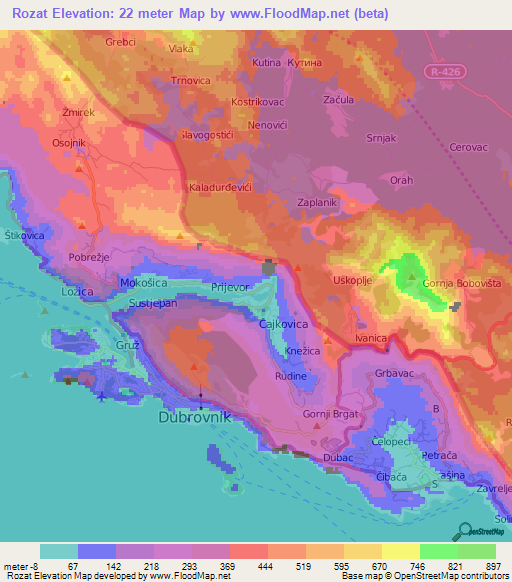 Rozat,Croatia Elevation Map