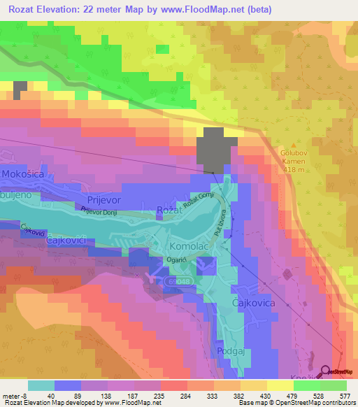 Rozat,Croatia Elevation Map