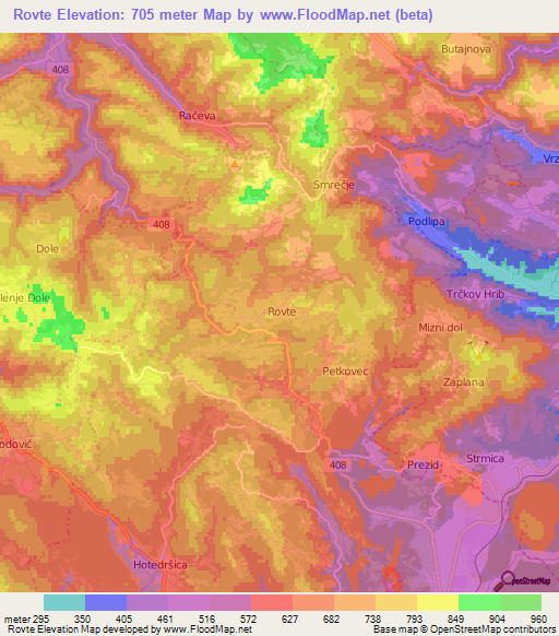 Rovte,Slovenia Elevation Map