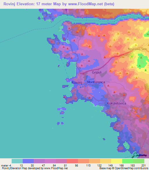 Rovinj,Croatia Elevation Map