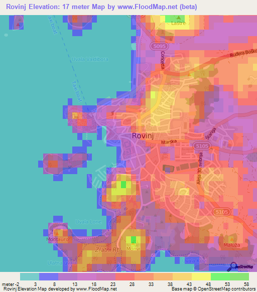 Rovinj,Croatia Elevation Map