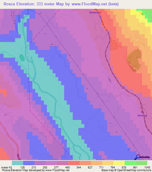 Rosca,Montenegro Elevation Map