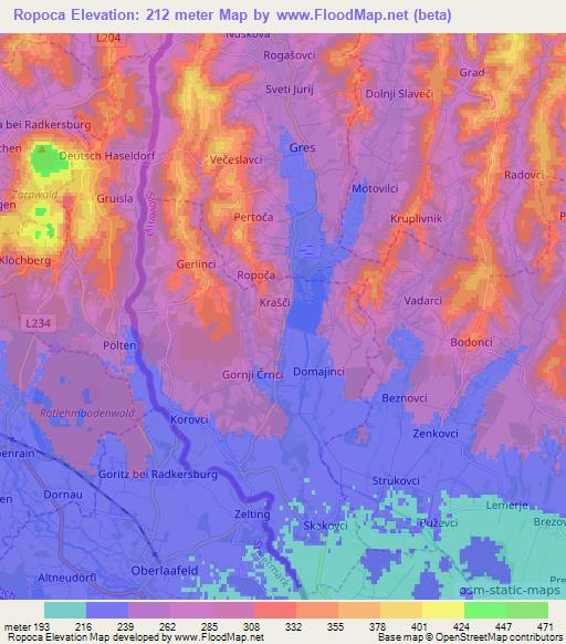 Ropoca,Slovenia Elevation Map