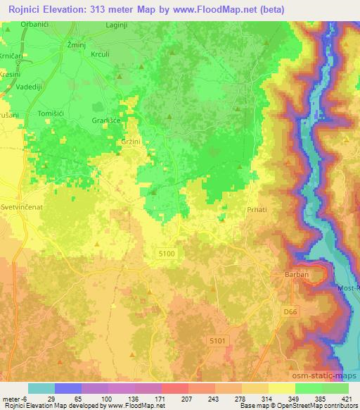 Rojnici,Croatia Elevation Map