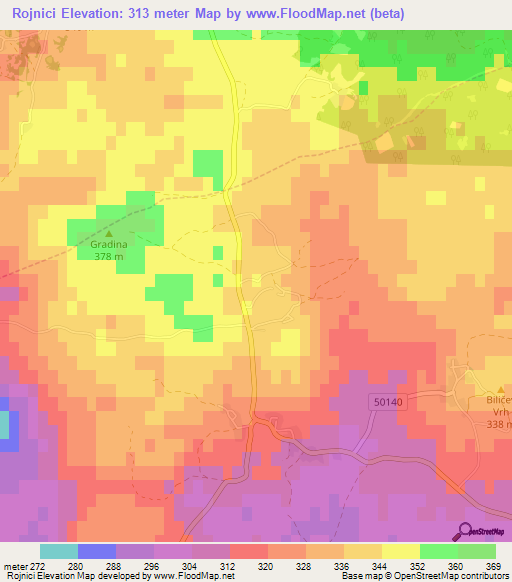 Rojnici,Croatia Elevation Map