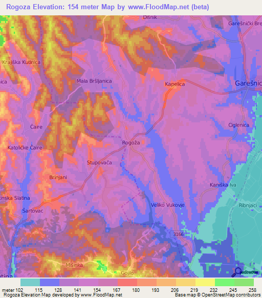 Rogoza,Croatia Elevation Map