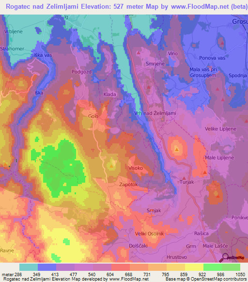 Rogatec nad Zelimljami,Slovenia Elevation Map