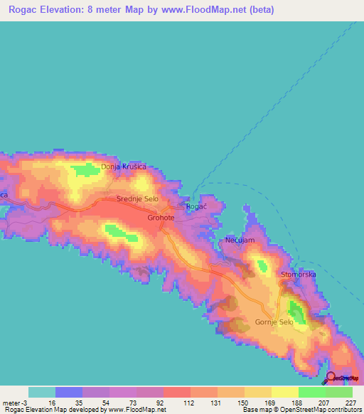 Rogac,Croatia Elevation Map