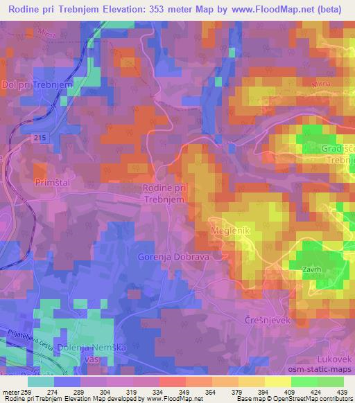 Rodine pri Trebnjem,Slovenia Elevation Map