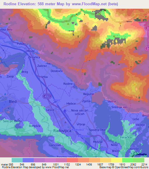 Rodine,Slovenia Elevation Map