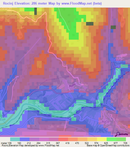 Rocinj,Slovenia Elevation Map