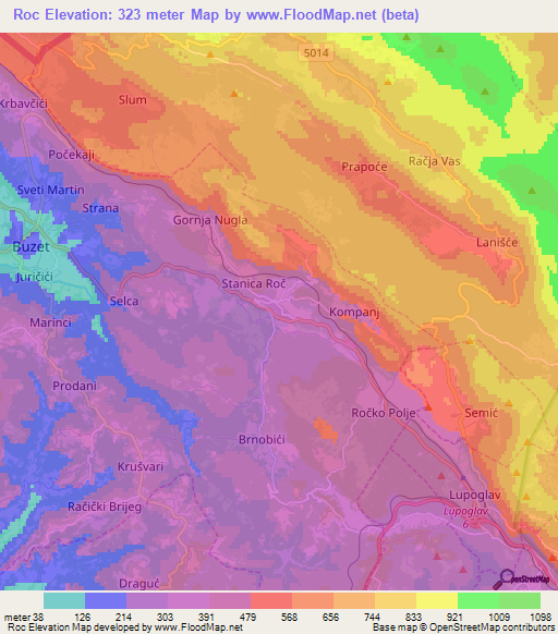 Roc,Croatia Elevation Map